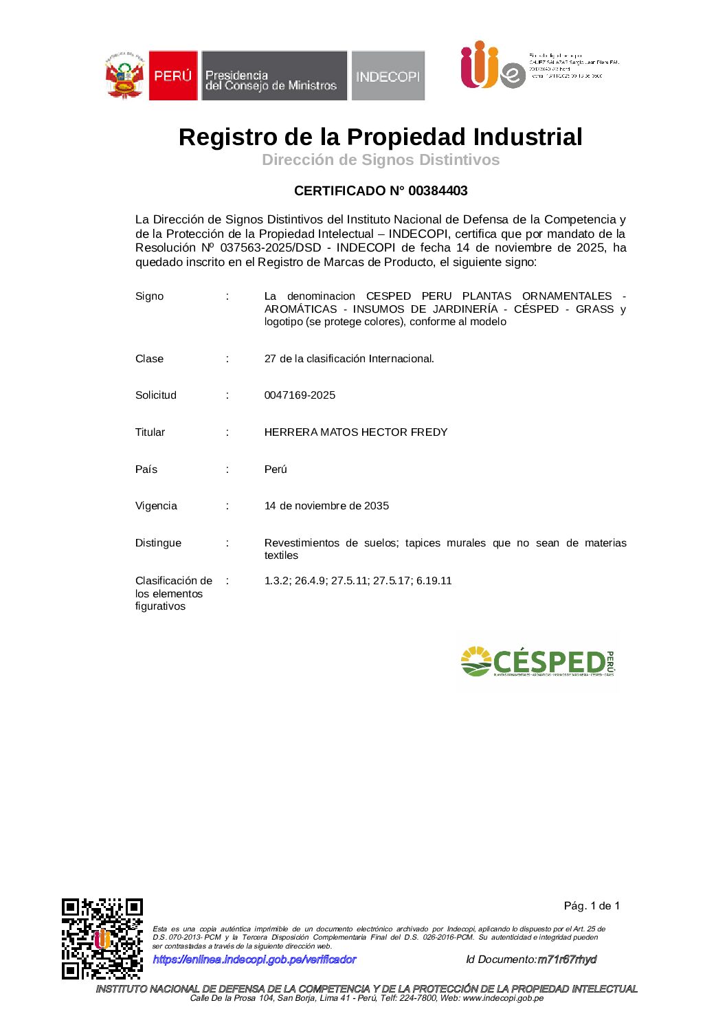 Certificado de Marca 1